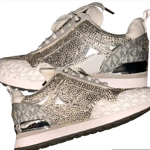 Women Sneakers, Crystals/ Rhinestones, Michael Kors shoes, Walking Shoes, Silver